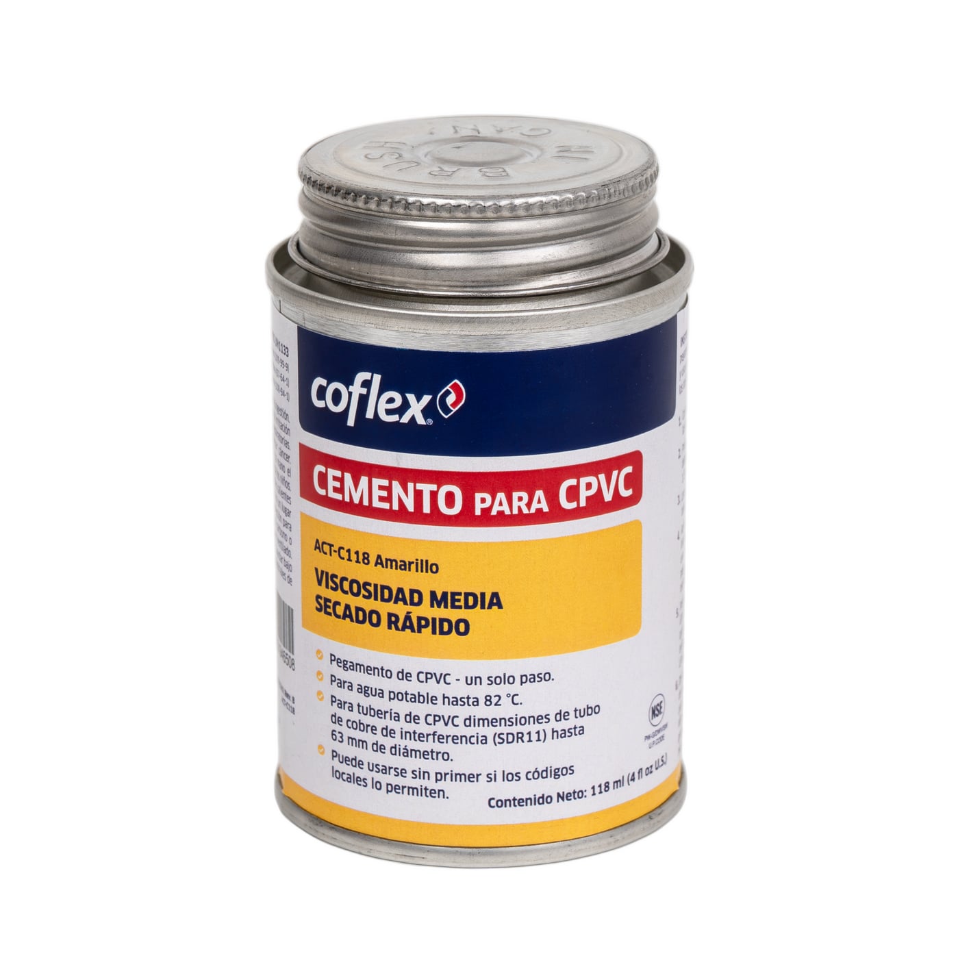 Cemento Solvente Amarillo CPVC Coflex 118ml - Secado Rápido y Resistente