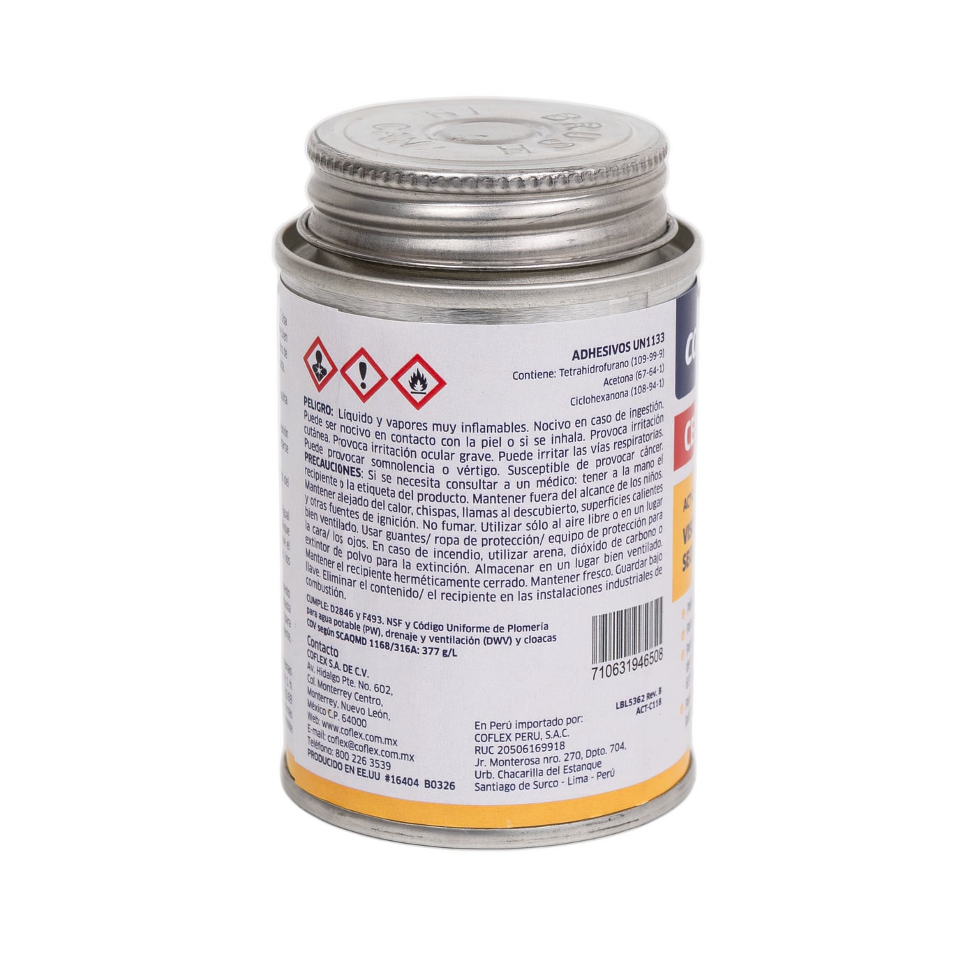 Cemento Solvente Amarillo CPVC Coflex 118ml - Secado Rápido y Resistente