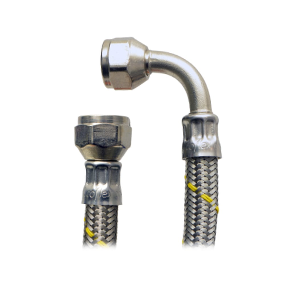 Conector Flexible Codo 90° Coflex 100cm Acero Gas - 3/8" Flare x 3/8" Flare