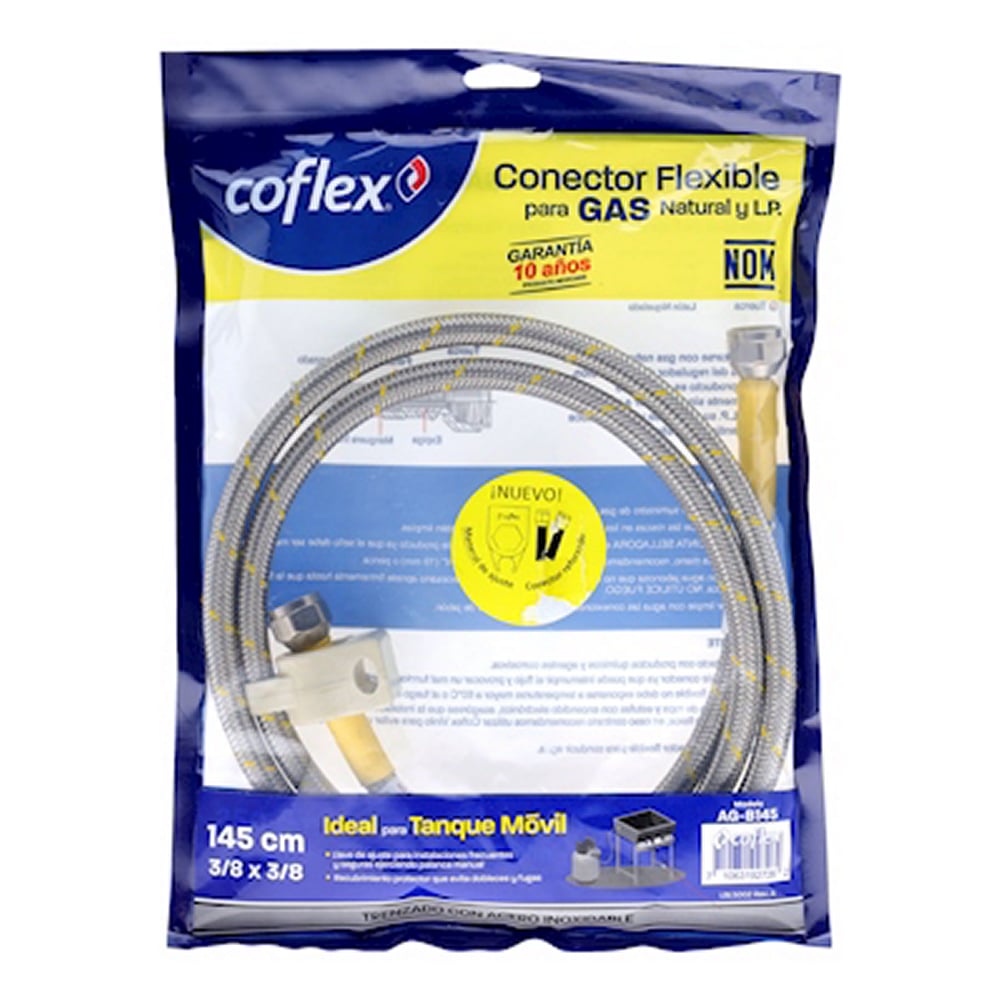 Conector Flexible Gas Coflex 145cm 3/8" para Parrillas y Estufas LP