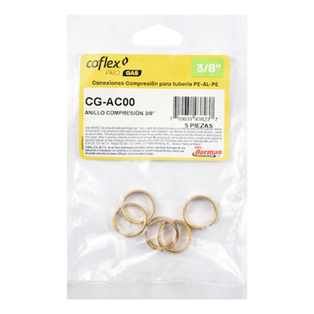 Anillo de Compresión Coflex PRO Gas 3/8" Latón | Cierre Hermético para Tuberías de Gas