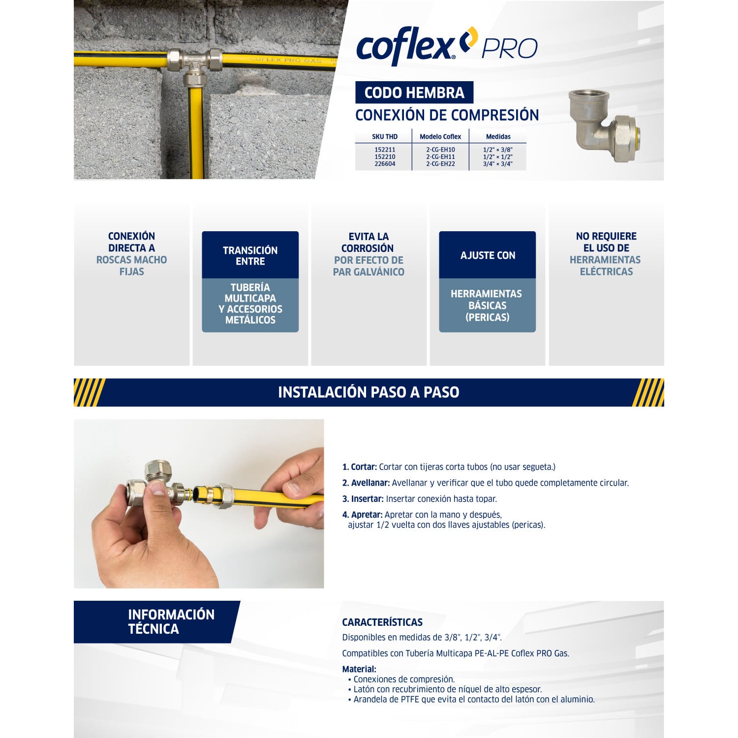 Codo Hembra Coflex 1/2" Compresión Gas - Instalación Rápida y Segura