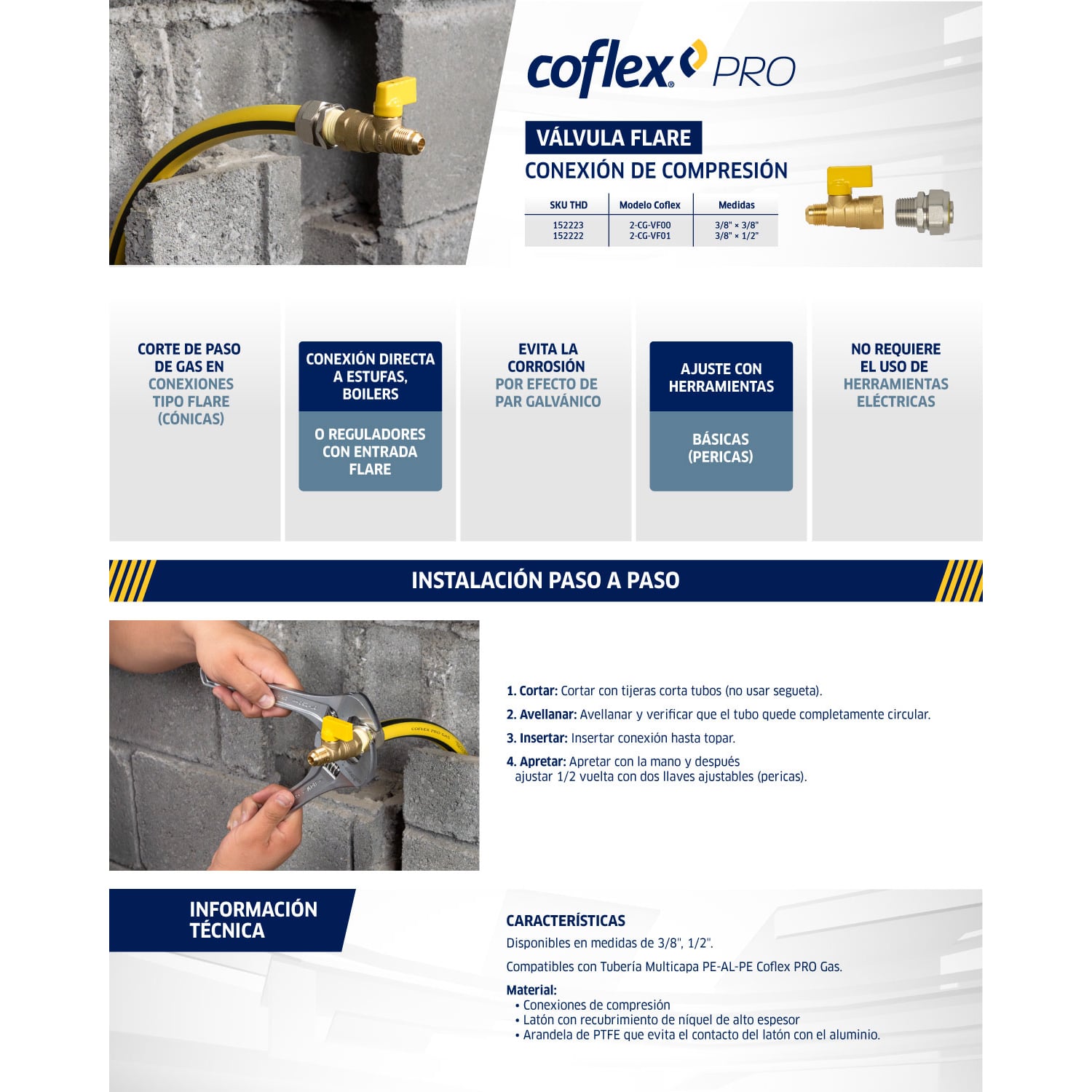 Válvula Flare Gas Coflex PRO 3/8" para Tubería Multicapa: Instalación Segura y Duradera