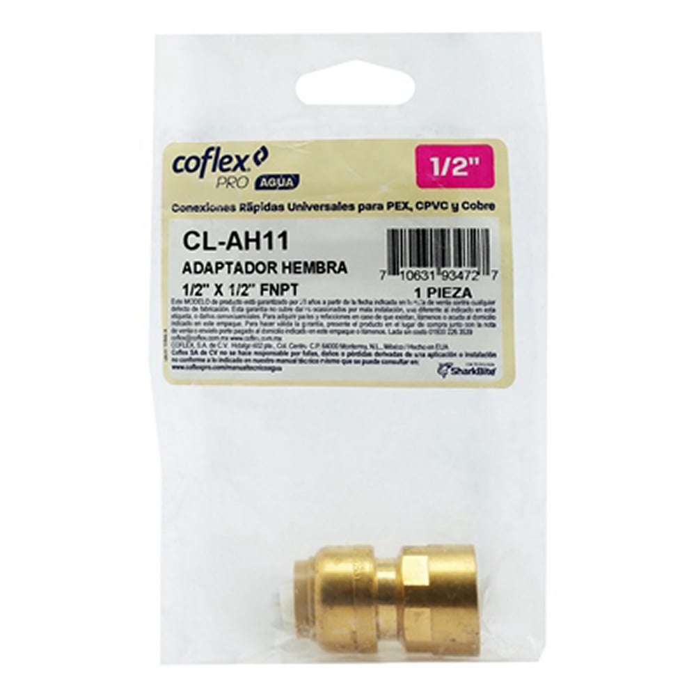 Adaptador Hembra Coflex PRO 1/2" Latón para PEX, Cobre y CPVC - Fácil Instalación