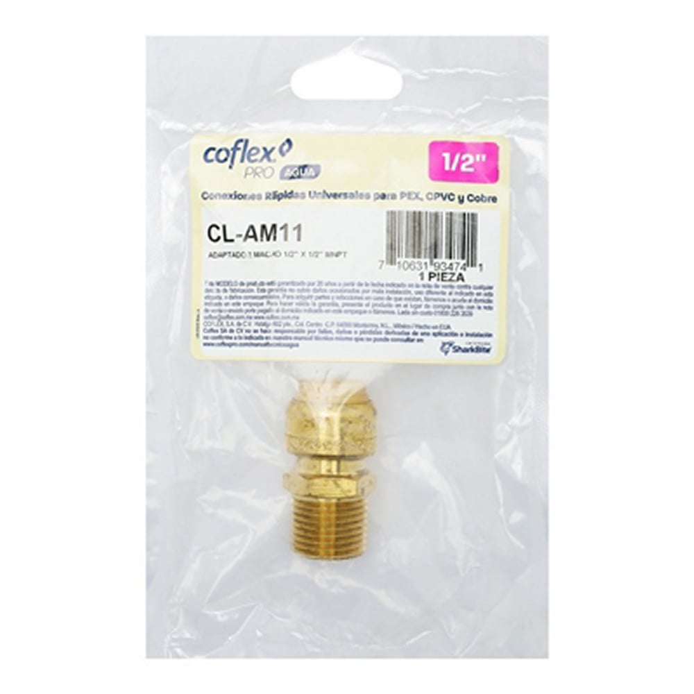 Adaptador Macho Coflex 1/2" Latón DZR para PEX, Cobre y CPVC - Fácil Instalación