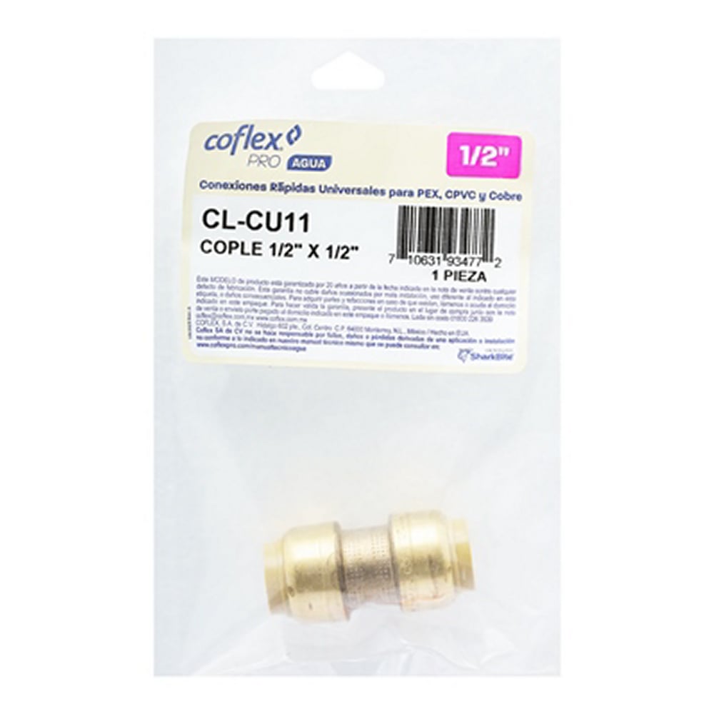 Cople Coflex PRO 1/2" Latón para PEX, Cobre y CPVC - Instalación Rápida