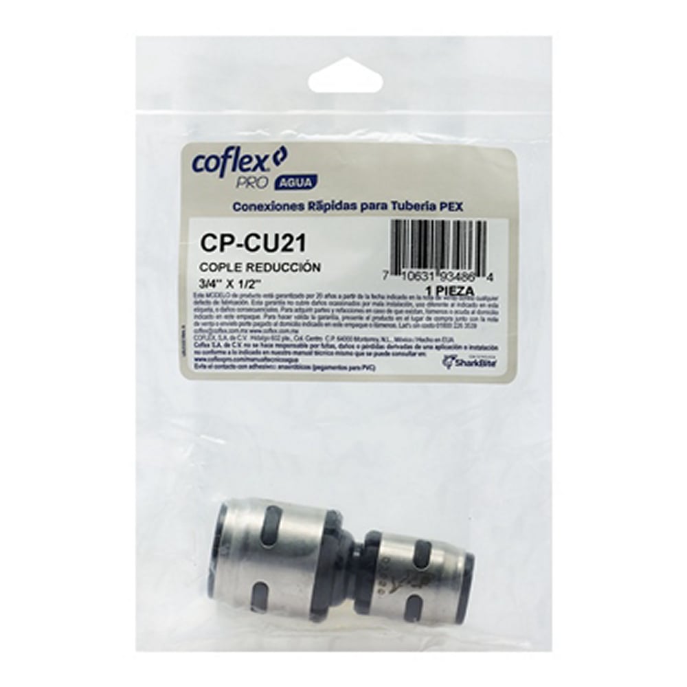 Cople Reductor Coflex PRO PEX 3/4" x 1/2" Conexión Rápida CP-CU21