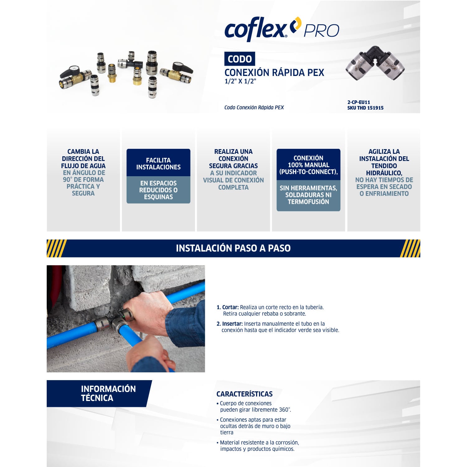 Codo 90° Coflex PEX 1/2" - Conexión Rápida CP-EU11 para Agua (K248)