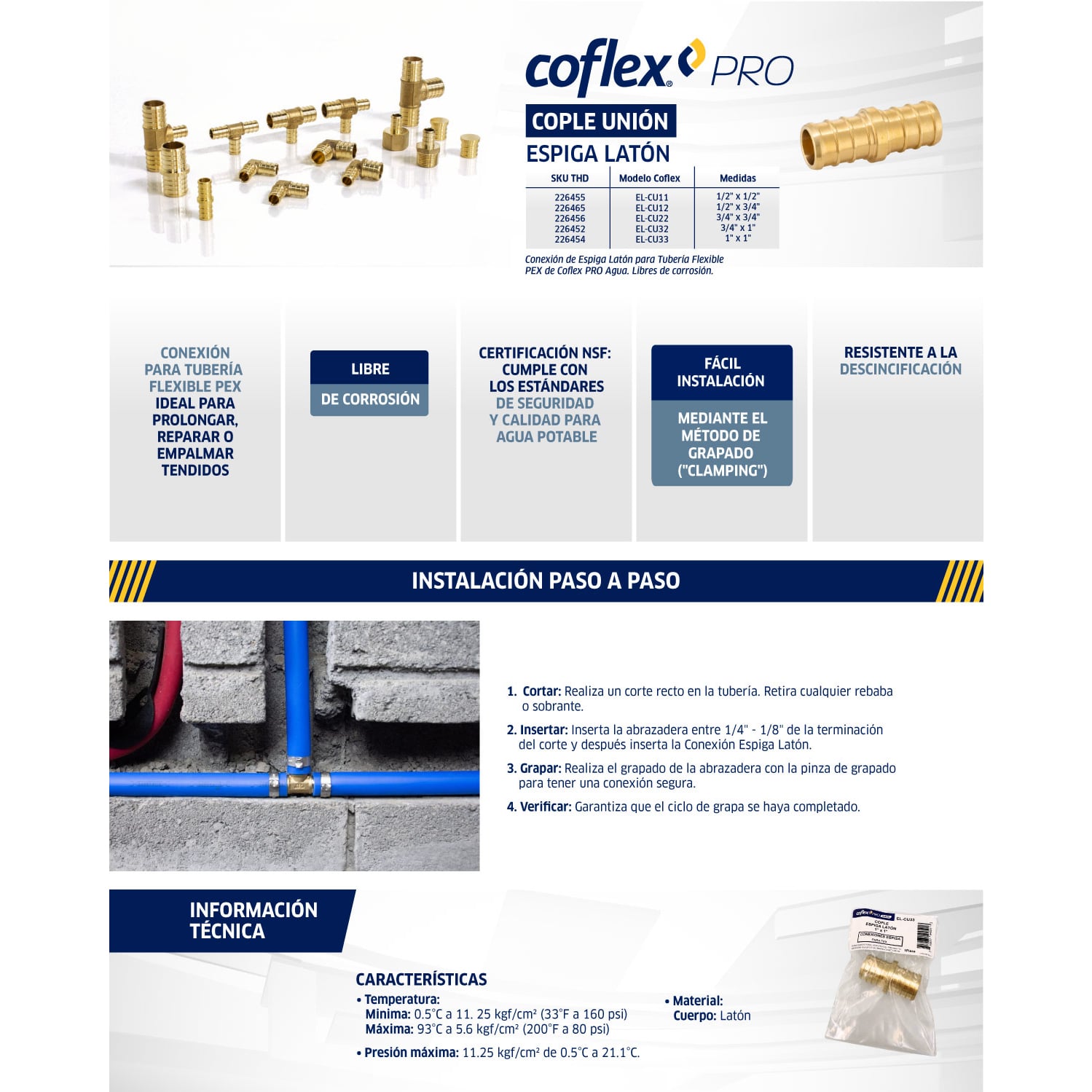 Cople Reducción 1" Latón Espiga x 1" PEX - Conexión Hidráulica Segura