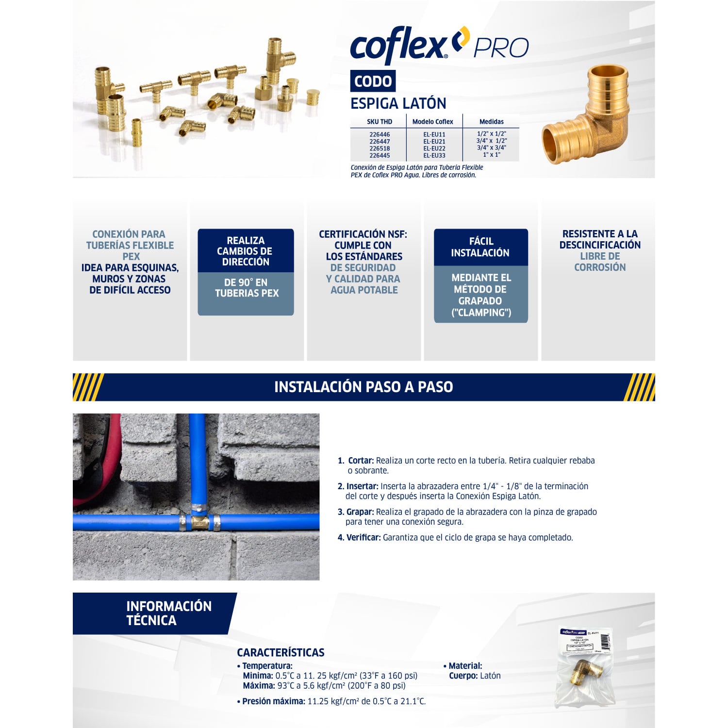 Codo Espiga Latón 3/4" x 3/4" COFLEX (UC256LF) - Conexión Duradera