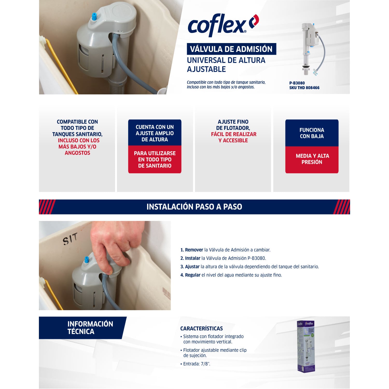 Válvula de Admisión Universal Coflex P-B3080 Ajustable | Flujo Preciso