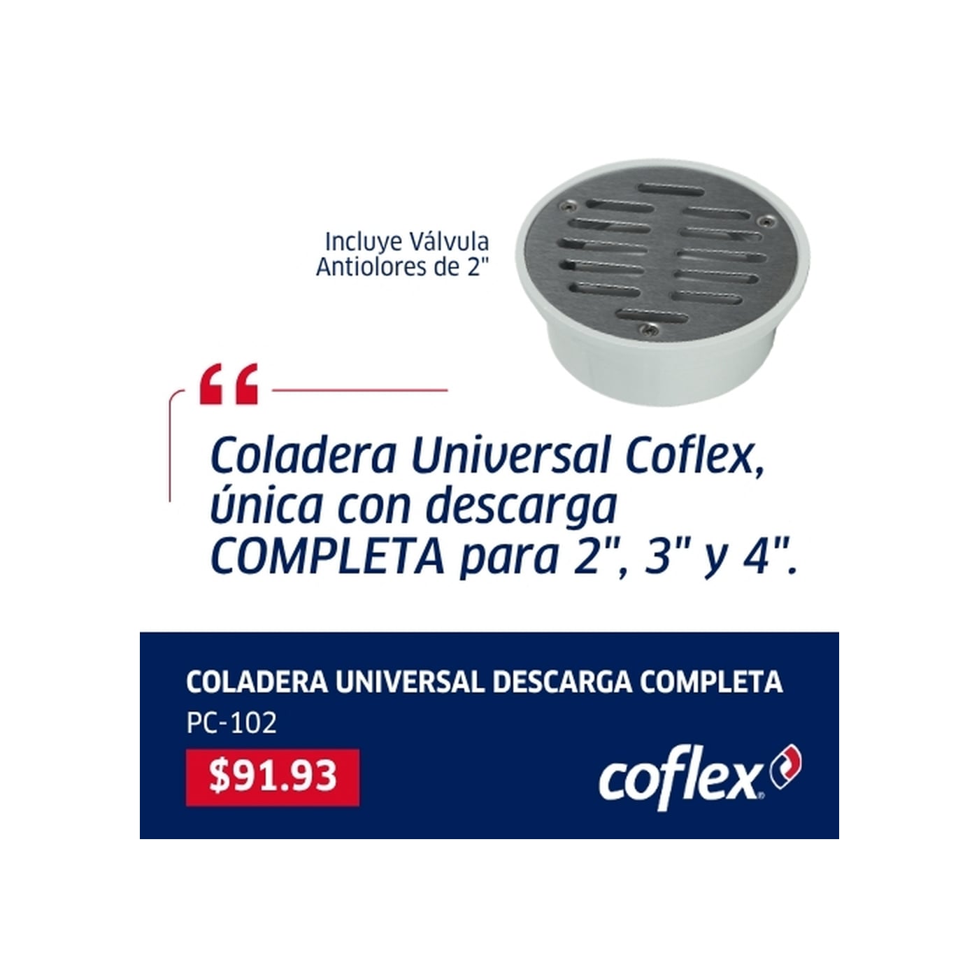 Coladera Universal Coflex PC-102 Blanca: Drenaje Eficaz y Antiolores