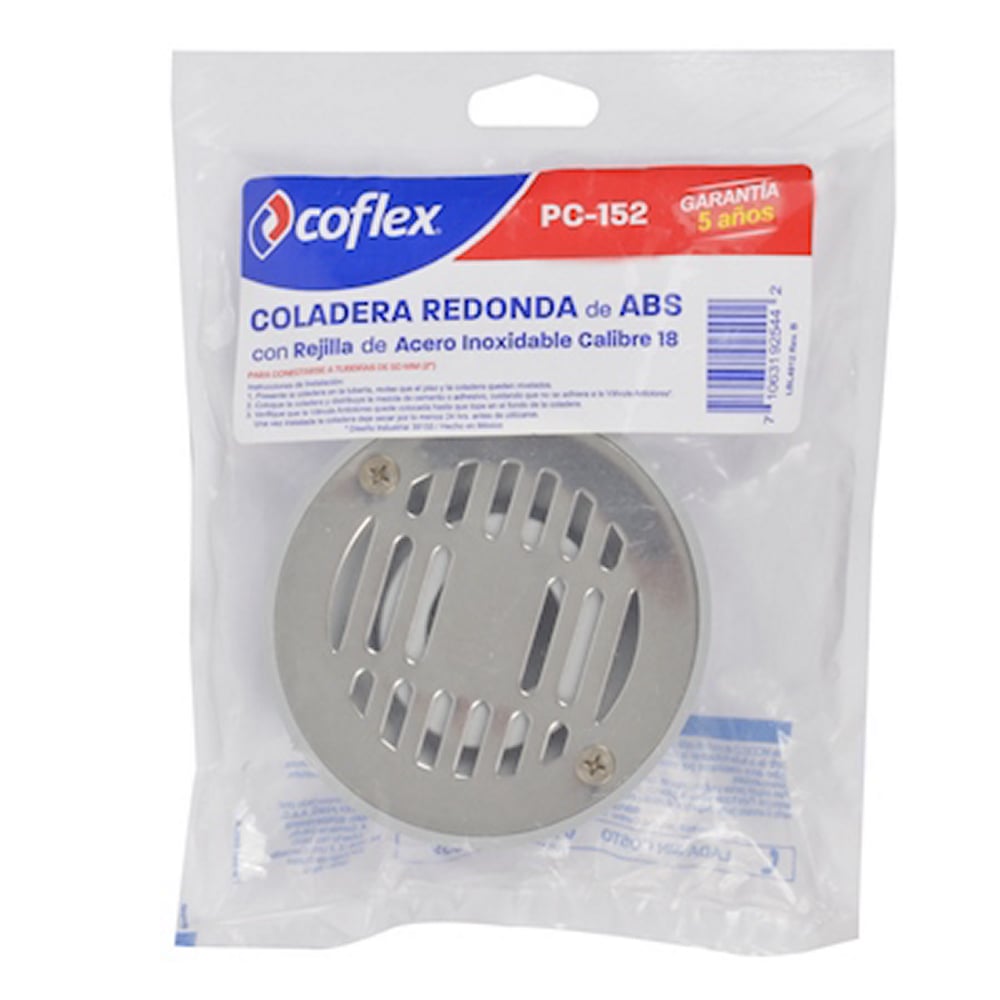 Coladera Redonda Coflex 10cm ABS con Rejilla Acero Inoxidable para Tubería 2" DWV