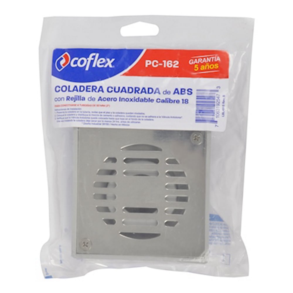 Coladera Cuadrada Coflex 10cm con Rejilla Acero Inoxidable para Tubería 2" DWV