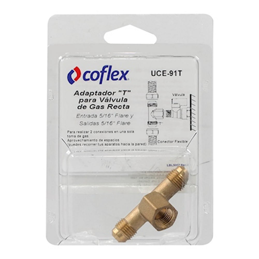 Adaptador "T" Coflex UCE-91T Latón 5/16" para Válvula de Gas - Instalación Segura y Sin Fugas